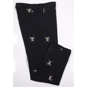 Liquid Death Men Black Skull Logo Throughout Flat Front Cotton Chino Pants 34x32